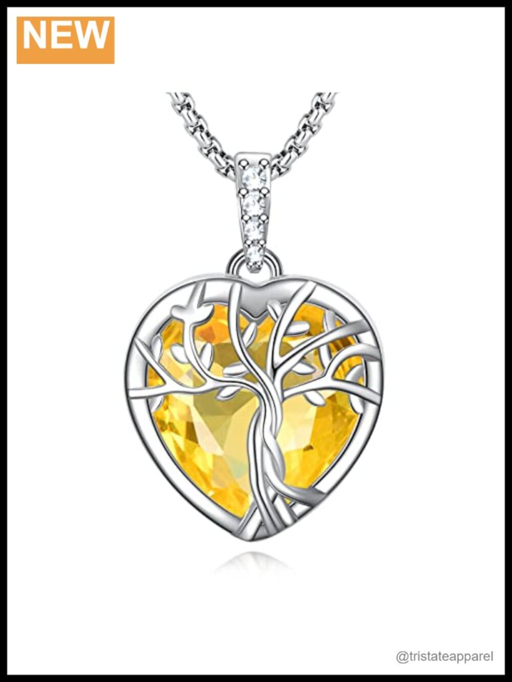 Heart Pendant Necklace Silver Plated Crystal Birthstone Gift for Her